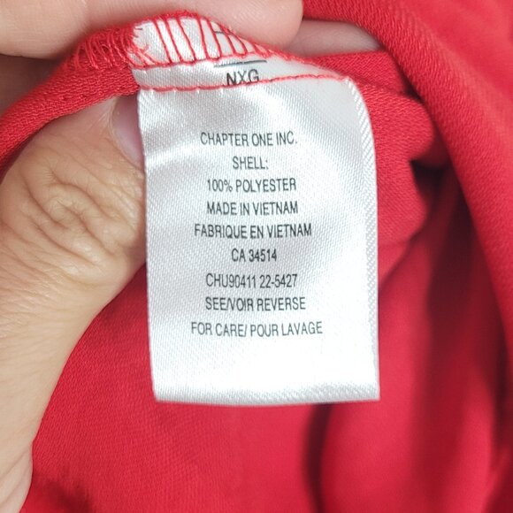 BLOUSOLOGY Women's Red Long-Sleeve VNeck Ruffled Collar Tied Cuffs Blouse Size L - Picture 9 of 12